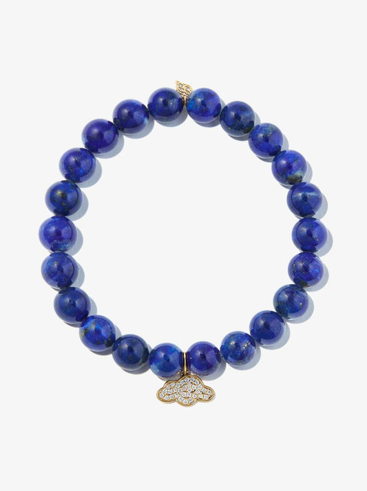 14k Yellow Gold Cloud Lapis Lazuli Diamond Beaded Bracelet