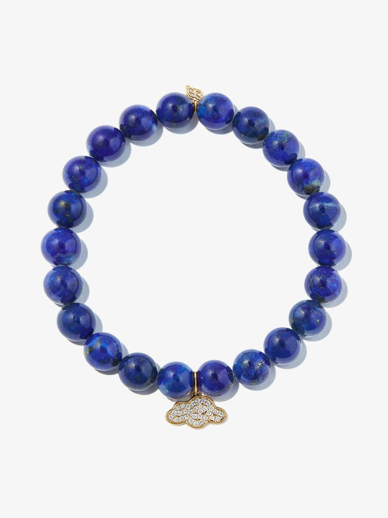 14k Yellow Gold Cloud Lapis Lazuli Diamond Beaded Bracelet