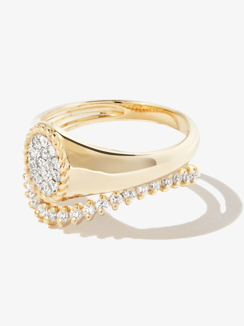 9k Yellow Gold Coeur & Vague Diamond Signet Ring Set