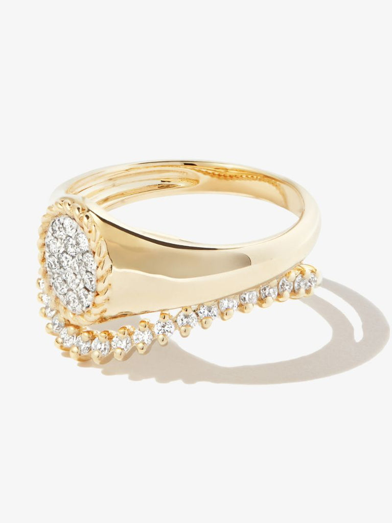 9k Yellow Gold Coeur & Vague Diamond Signet Ring Set