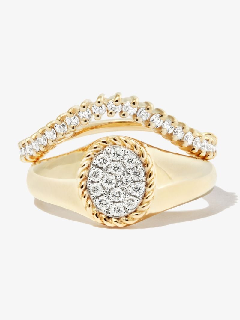 9k Yellow Gold Coeur & Vague Diamond Signet Ring Set