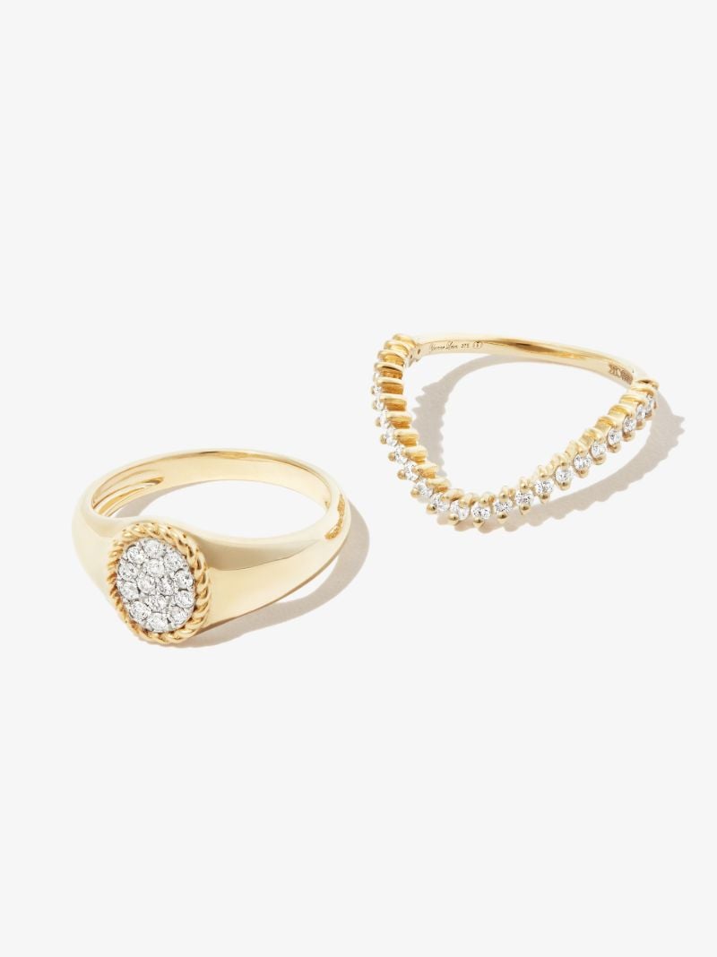 9k Yellow Gold Coeur & Vague Diamond Signet Ring Set