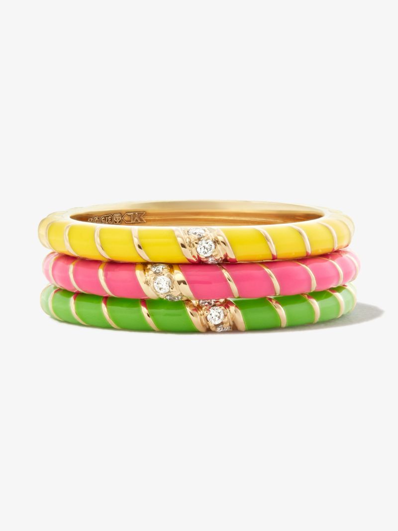 9k Yellow Gold Mini Torsade Enamel Diamond Ring Set
