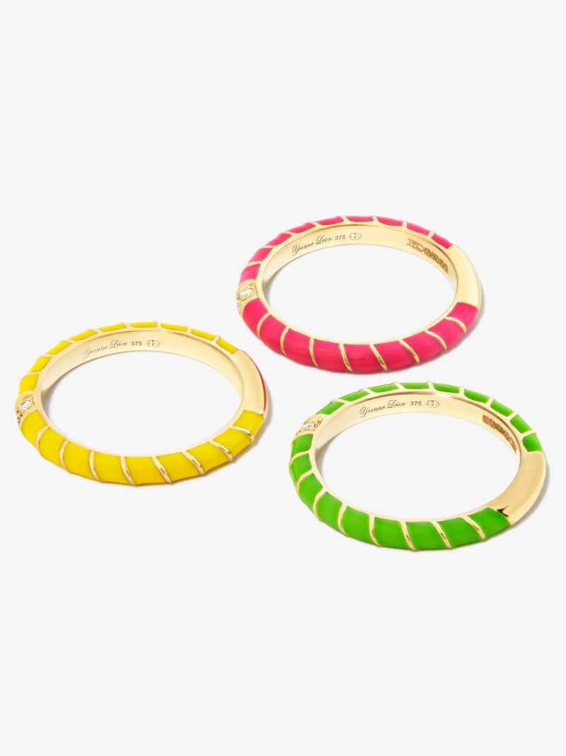9k Yellow Gold Mini Torsade Enamel Diamond Ring Set