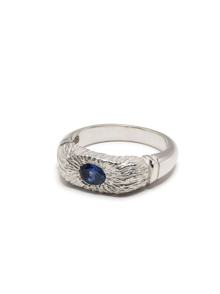 Sterling Silver Connected By Roots Sapphire Signet Ring