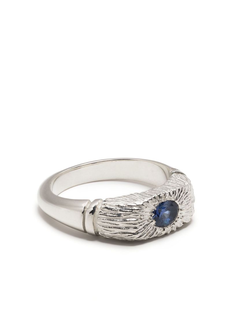 Sterling Silver Connected By Roots Sapphire Signet Ring