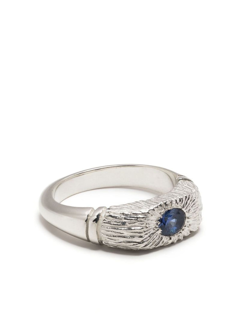 Sterling Silver Connected By Roots Sapphire Signet Ring