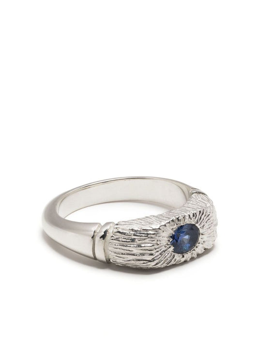 Sterling Silver Connected By Roots Sapphire Signet Ring