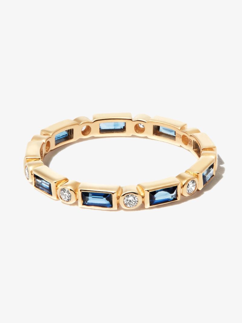 14k Yellow Gold Eternity Sapphire Diamond Ring