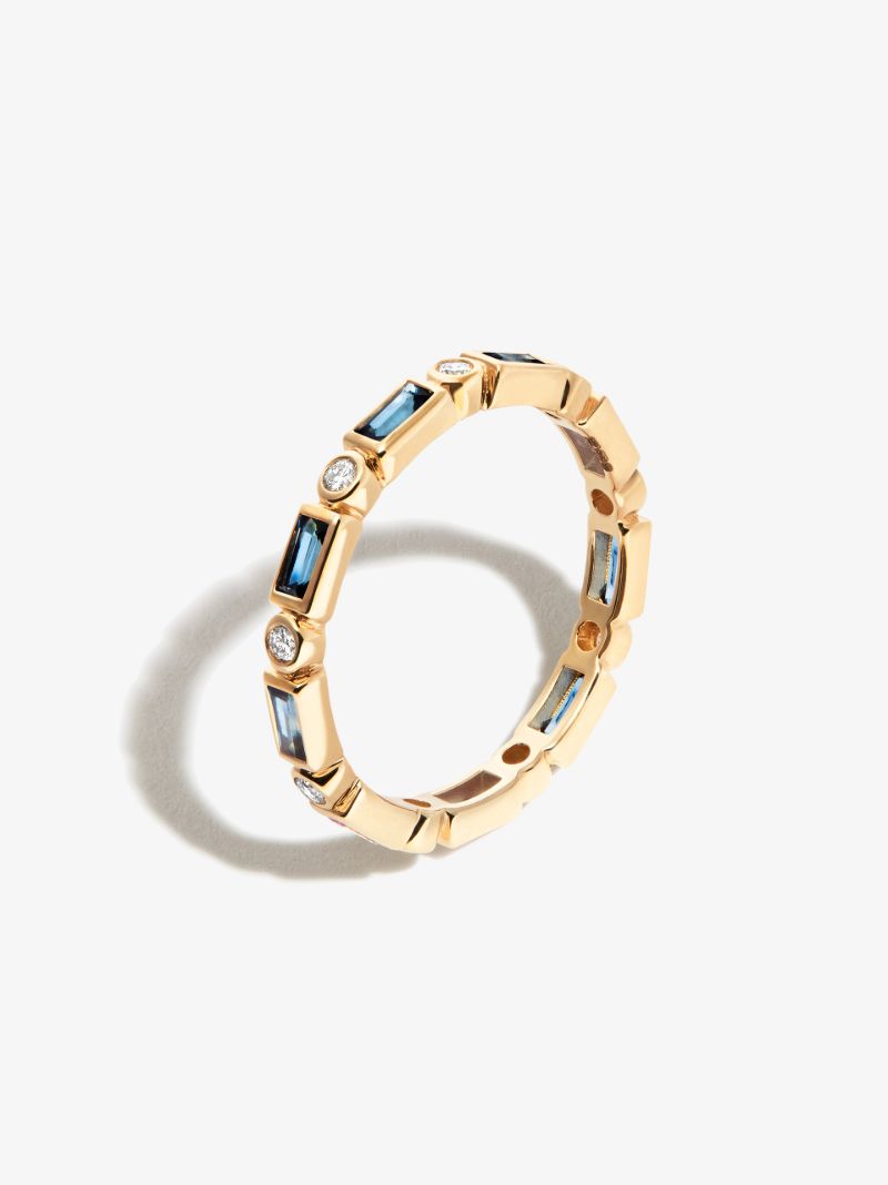 14k Yellow Gold Eternity Sapphire Diamond Ring