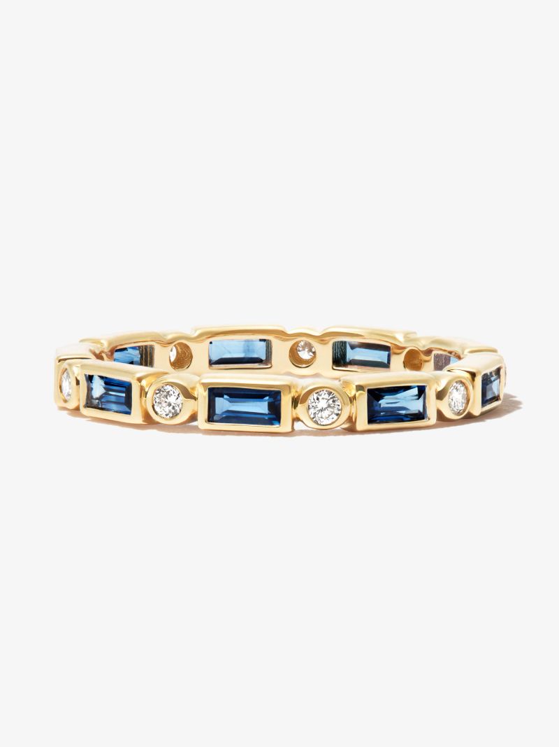 14k Yellow Gold Eternity Sapphire Diamond Ring