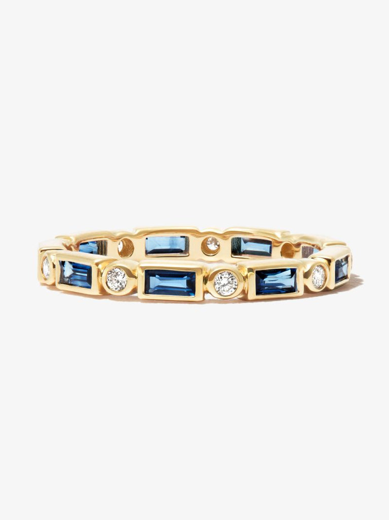 14k Yellow Gold Eternity Sapphire Diamond Ring