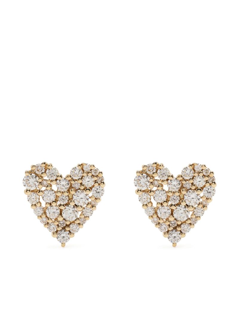 14k Yellow Gold Cocktail Heart Diamond Stud Earrings