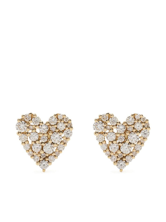 14k Yellow Gold Cocktail Heart Diamond Stud Earrings
