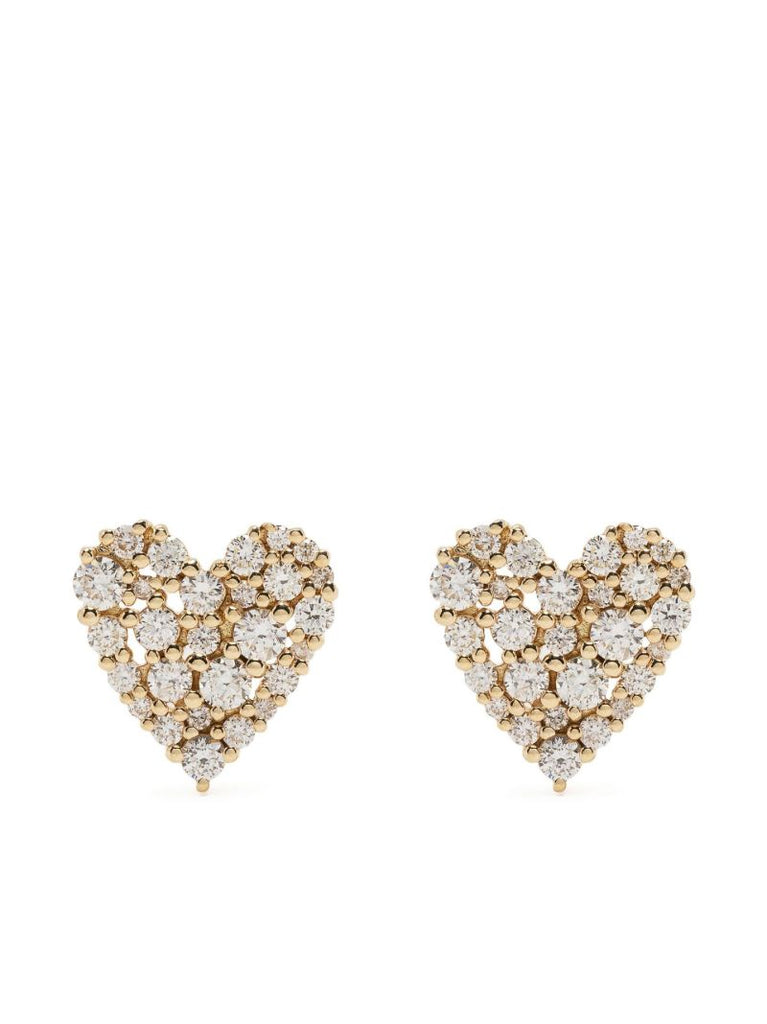 14k Yellow Gold Cocktail Heart Diamond Stud Earrings