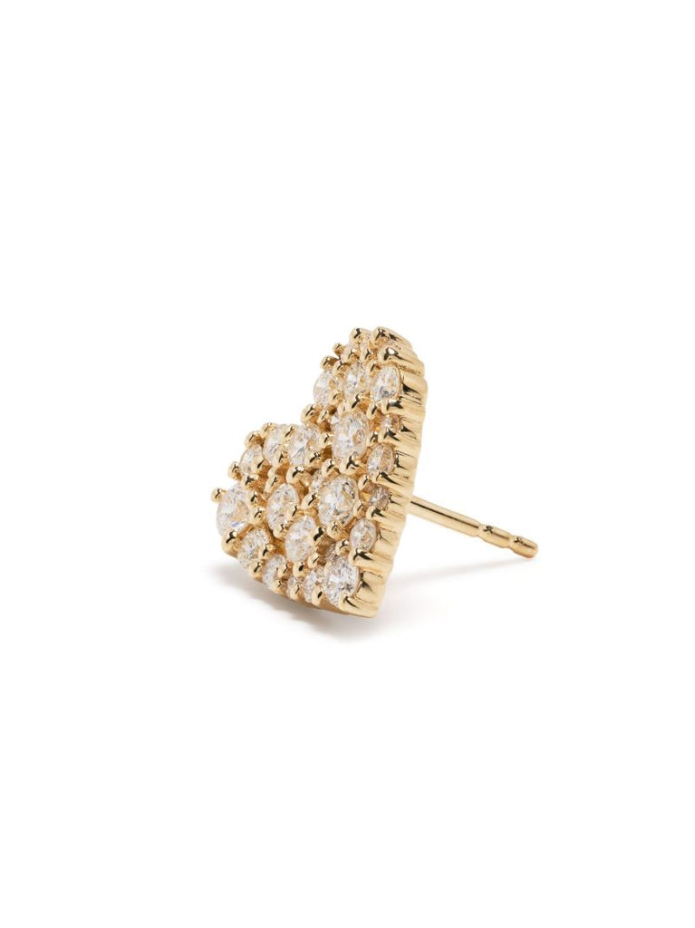 14k Yellow Gold Cocktail Heart Diamond Stud Earrings