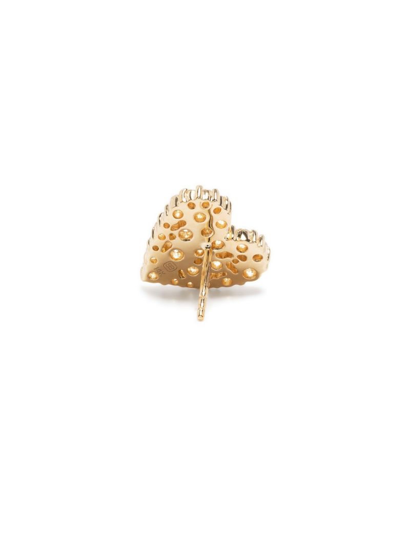 14k Yellow Gold Cocktail Heart Diamond Stud Earrings