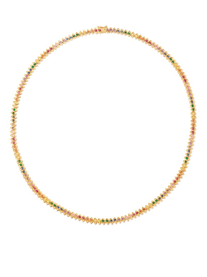 14k Yellow Gold Rainbow Eternity Necklace