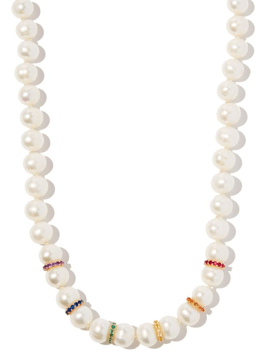 14k Yellow Gold Rainbow Pearl Necklace