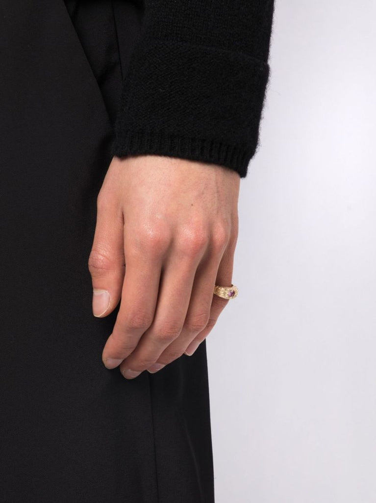 9k Yellow Gold Connected By Roots Sapphire Signet Ring