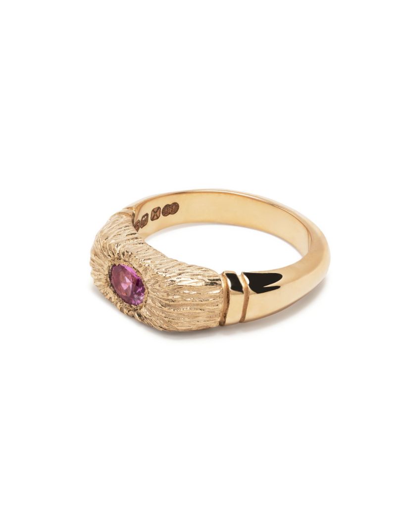 9k Yellow Gold Connected By Roots Sapphire Signet Ring