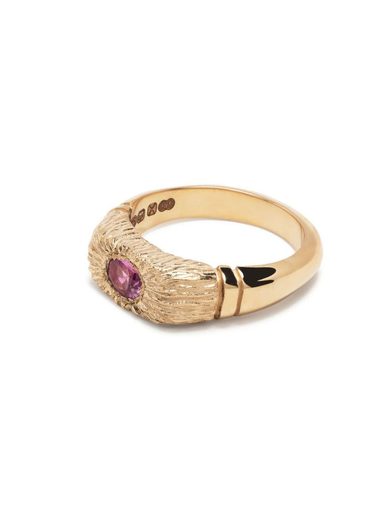 9k Yellow Gold Connected By Roots Sapphire Signet Ring