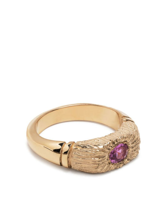 9k Yellow Gold Connected By Roots Sapphire Signet Ring