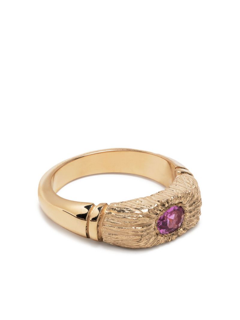9k Yellow Gold Connected By Roots Sapphire Signet Ring