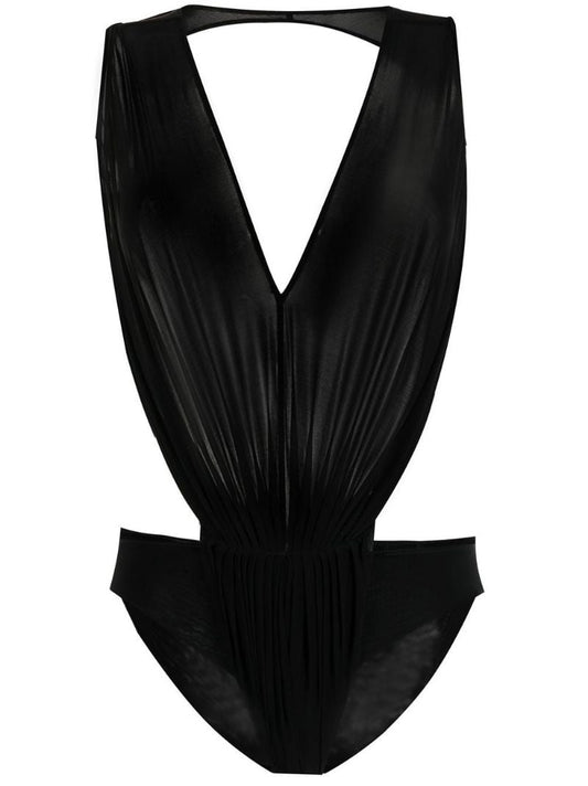 Black Backless V-neck Bodysuit