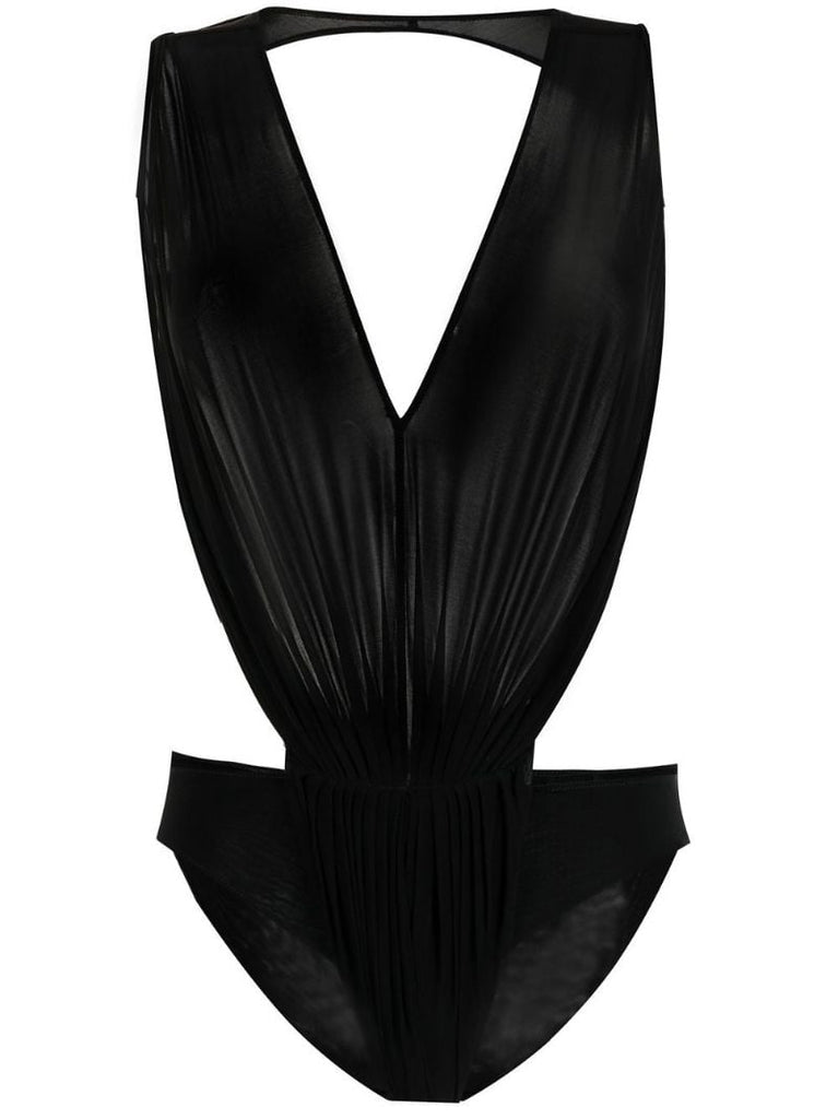 Black Backless V-neck Bodysuit