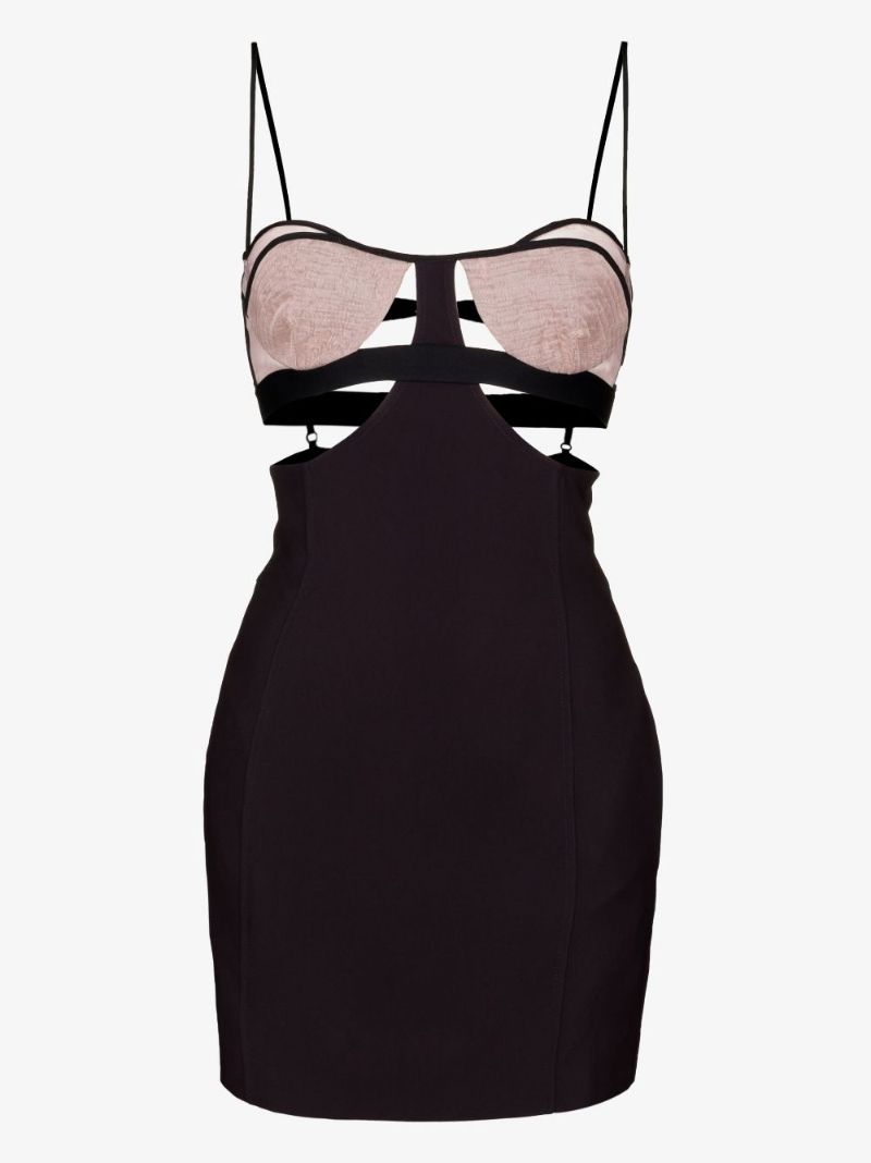 Purple Quilted Double Bra Silk Mini Dress