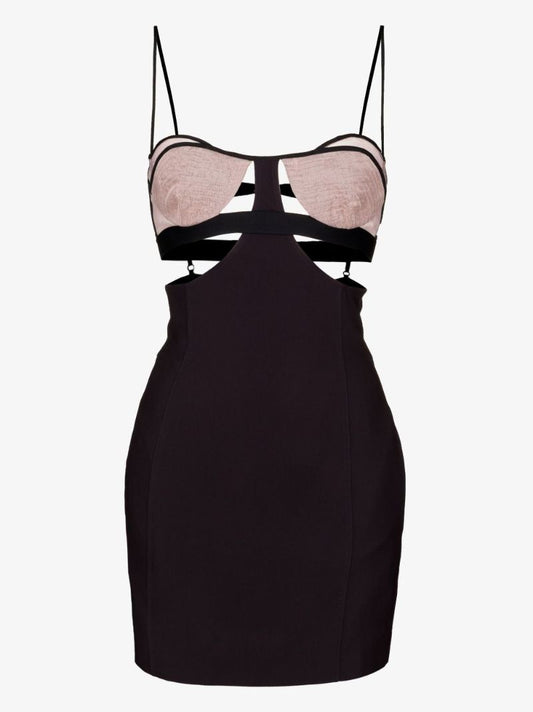 Purple Quilted Double Bra Silk Mini Dress