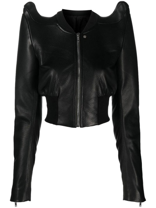 Black Padded Shoulder Leather Jacket