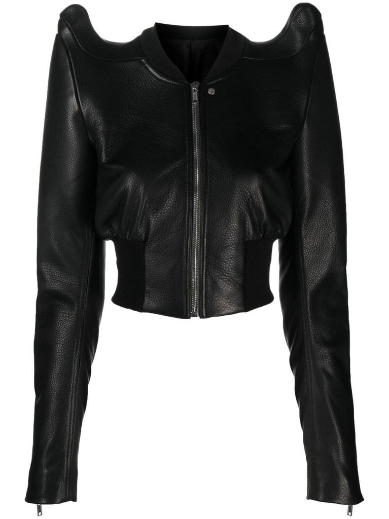 Black Padded Shoulder Leather Jacket