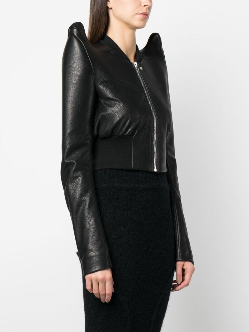 Black Padded Shoulder Leather Jacket