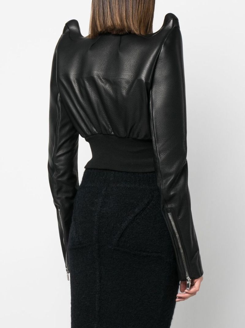 Black Padded Shoulder Leather Jacket
