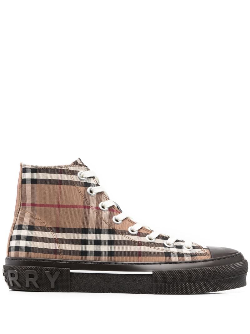 Brown Vintage Check High Top Leather Sneakers