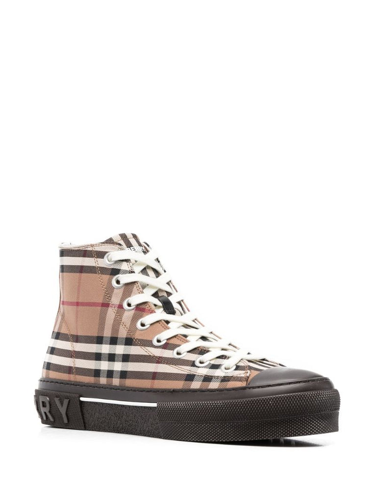 Brown Vintage Check High Top Leather Sneakers