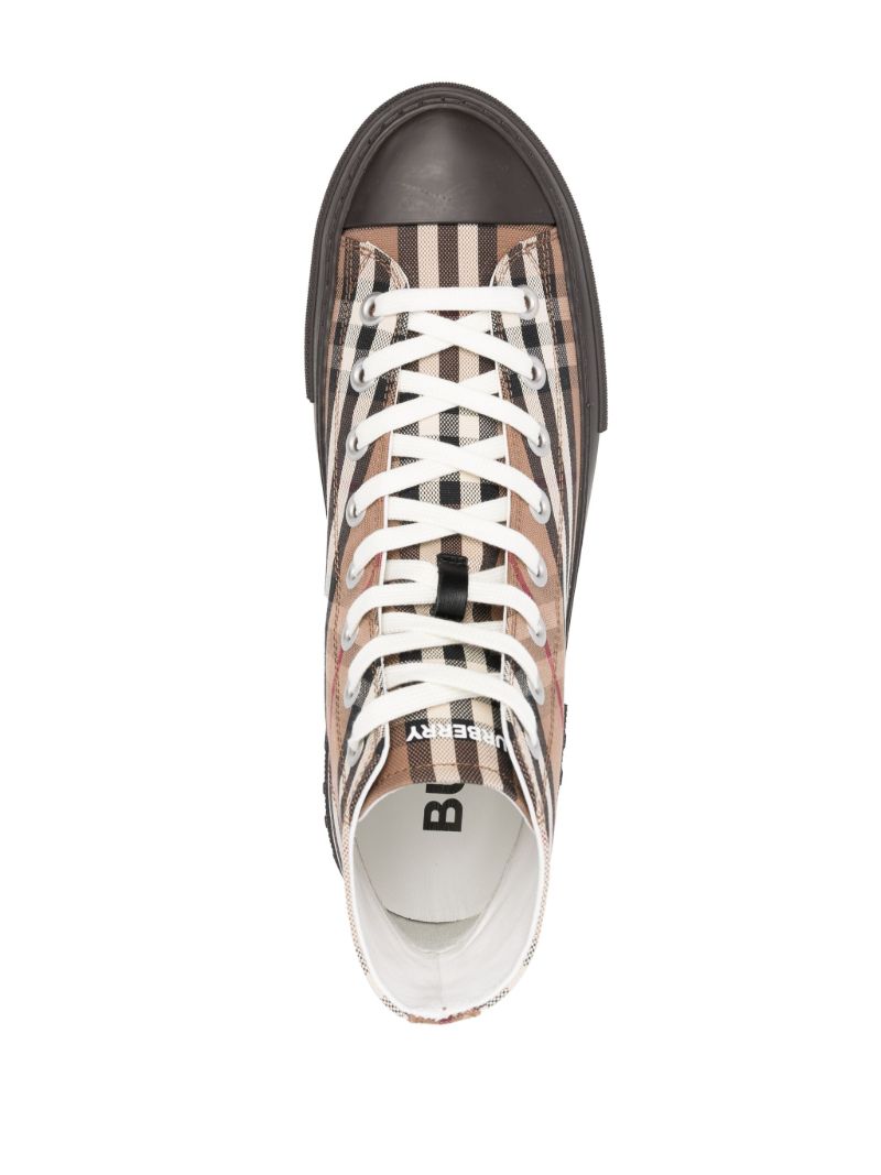Brown Vintage Check High Top Leather Sneakers