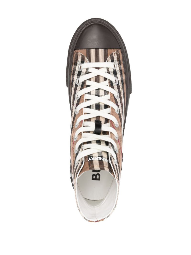 Brown Vintage Check High Top Leather Sneakers
