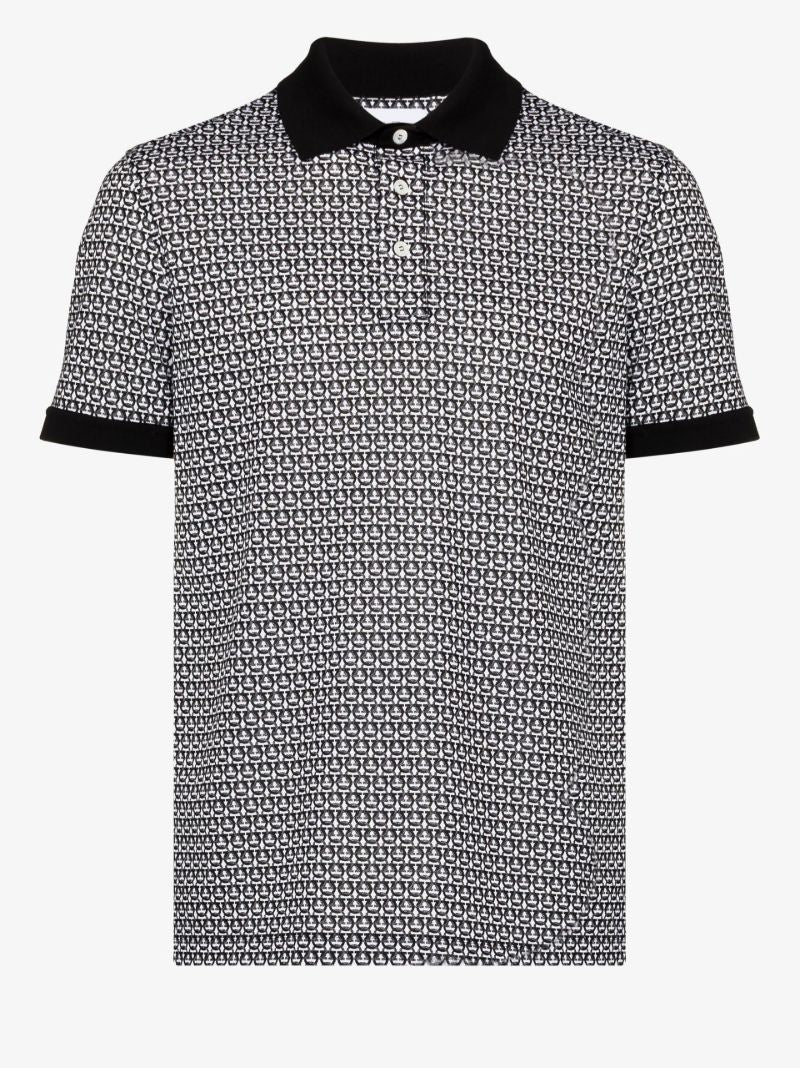 Black and White Gancini Print Polo Shirt