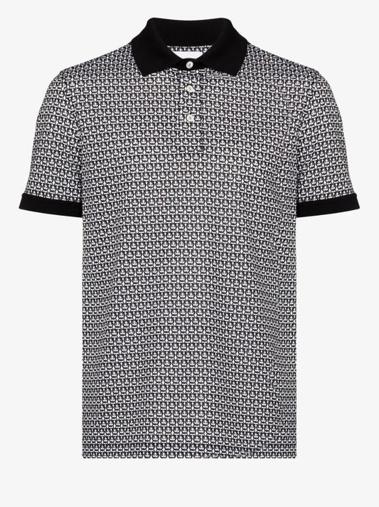 Black and White Gancini Print Polo Shirt