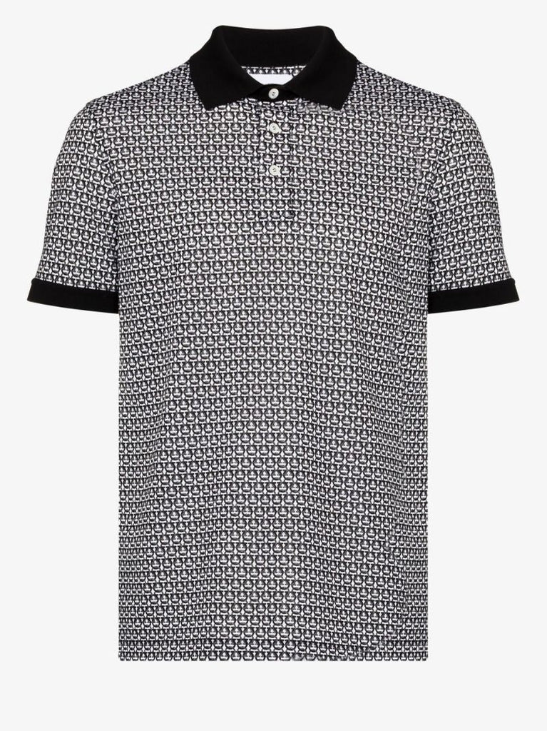 Black and White Gancini Print Polo Shirt