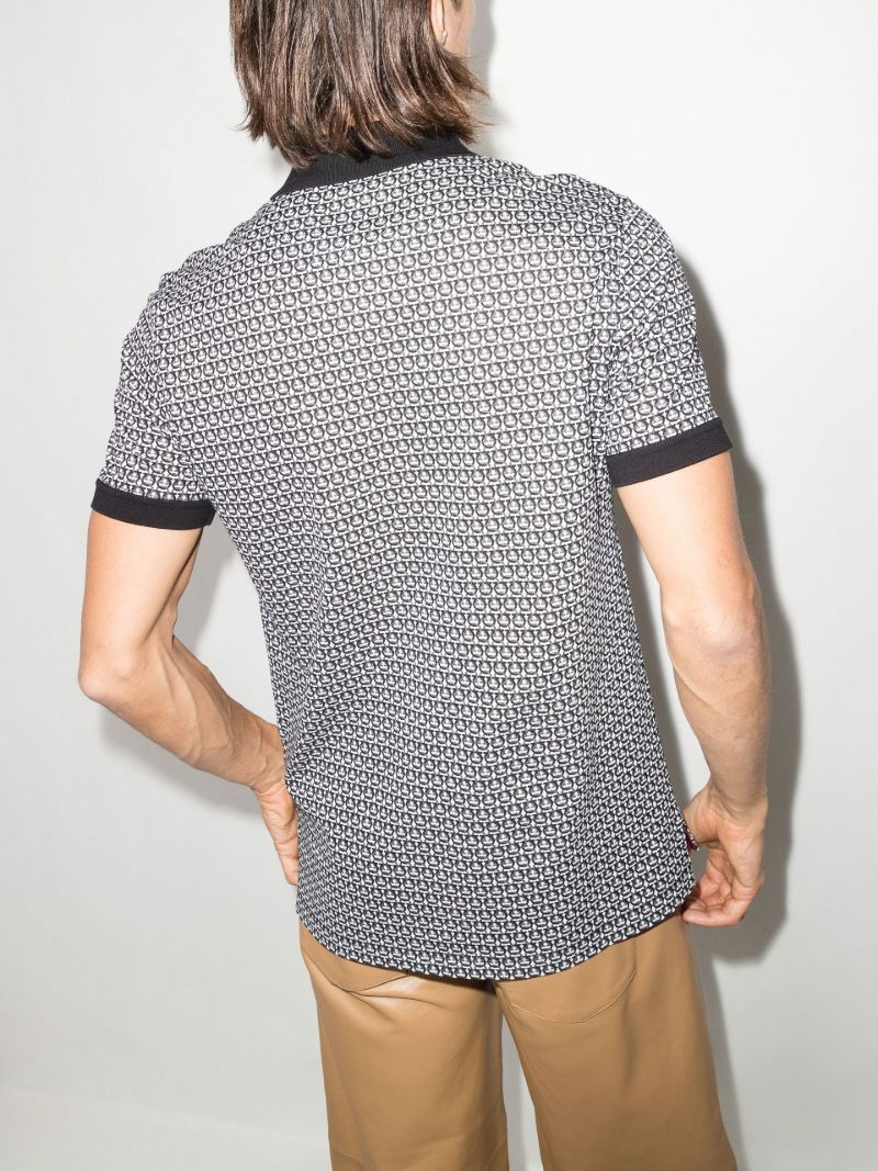 Black and White Gancini Print Polo Shirt