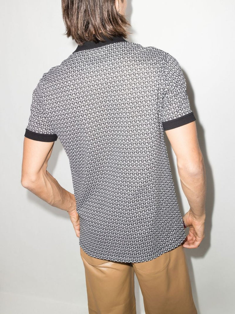 Black and White Gancini Print Polo Shirt