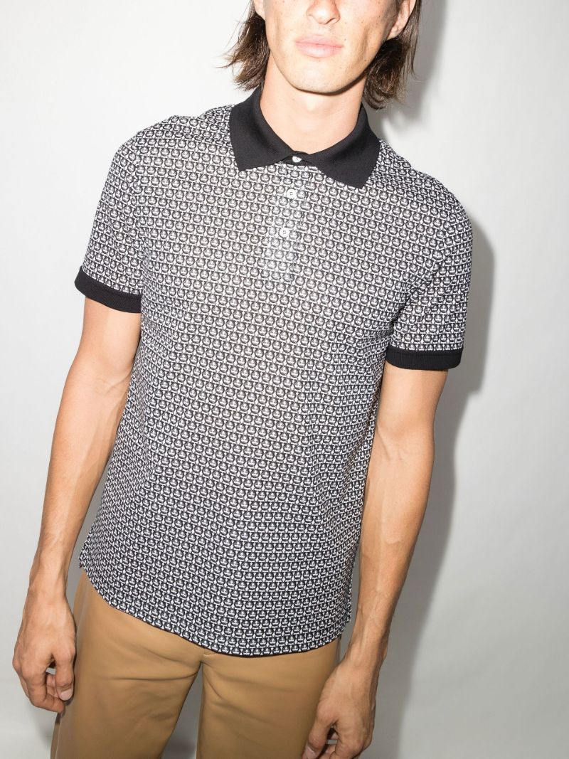 Black and White Gancini Print Polo Shirt