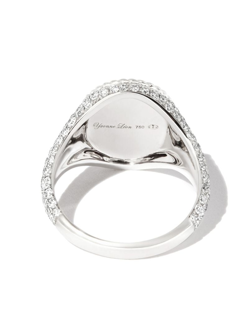 18k White Gold Chevaliere Diamond Signet Ring