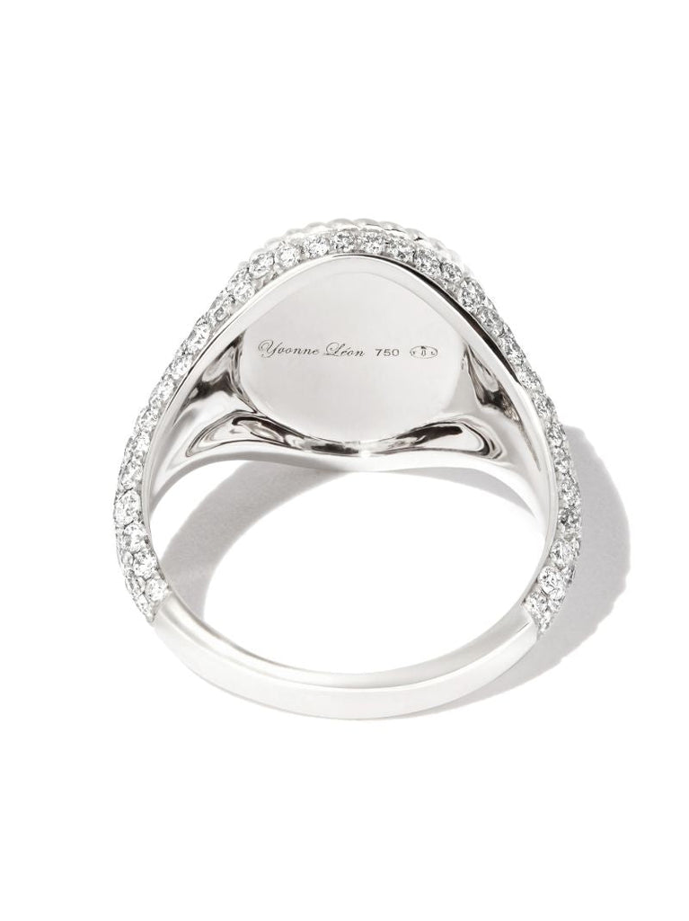 18k White Gold Chevaliere Diamond Signet Ring