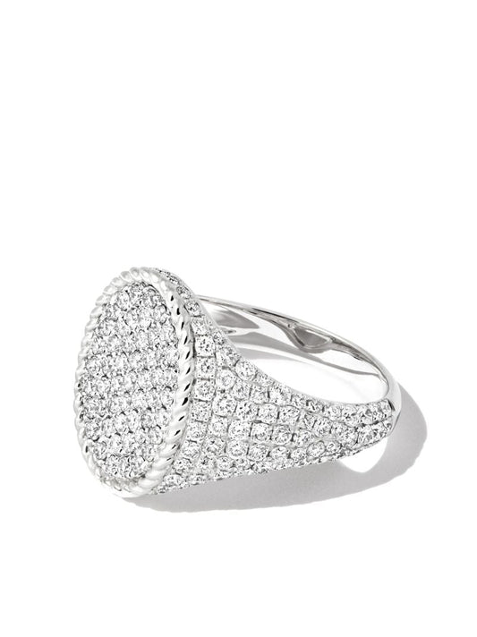 18k White Gold Chevaliere Diamond Signet Ring
