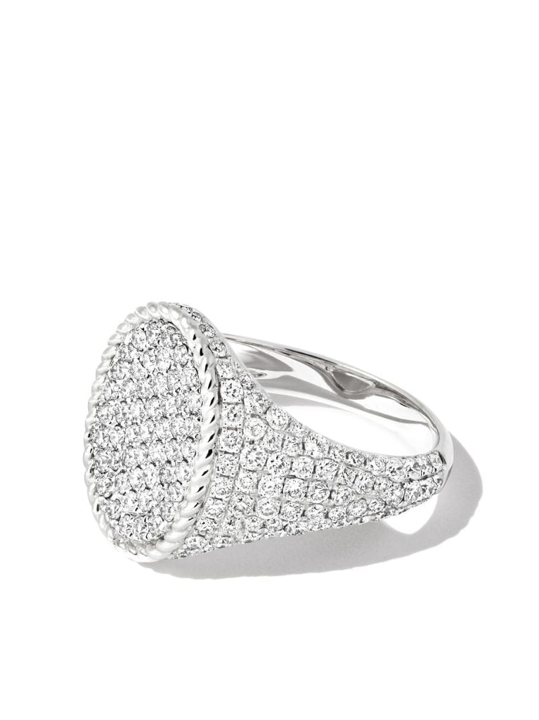 18k White Gold Chevaliere Diamond Signet Ring